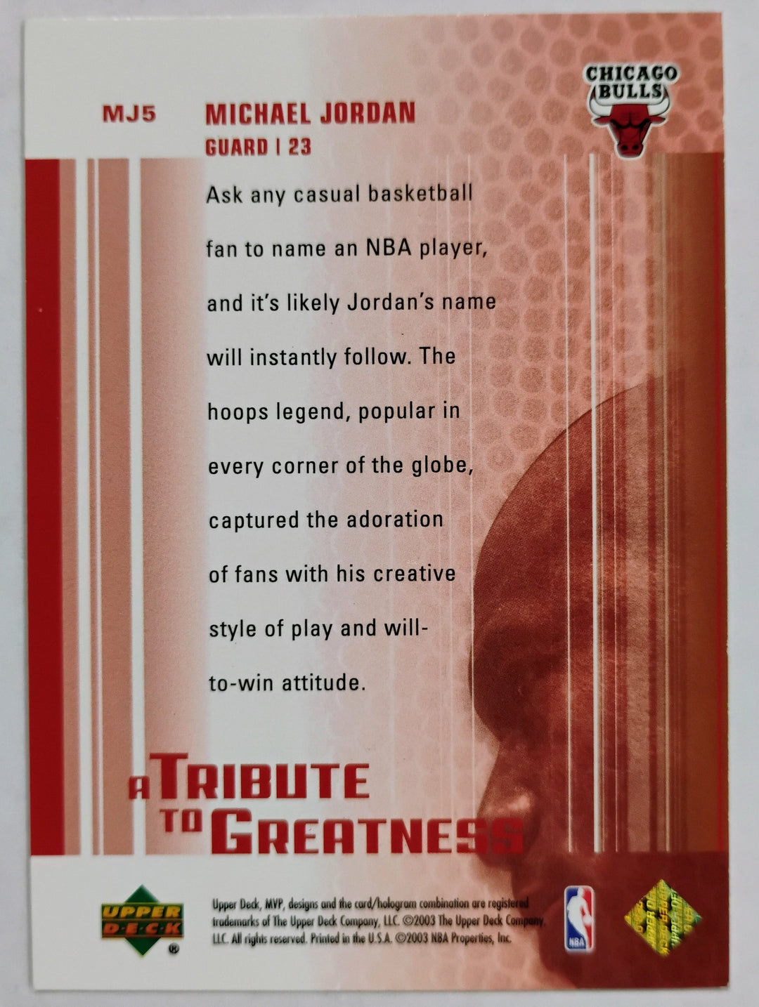 2003-04 Upper Deck MVP Michael Jordan #MJ5 A Tribute To Greatness