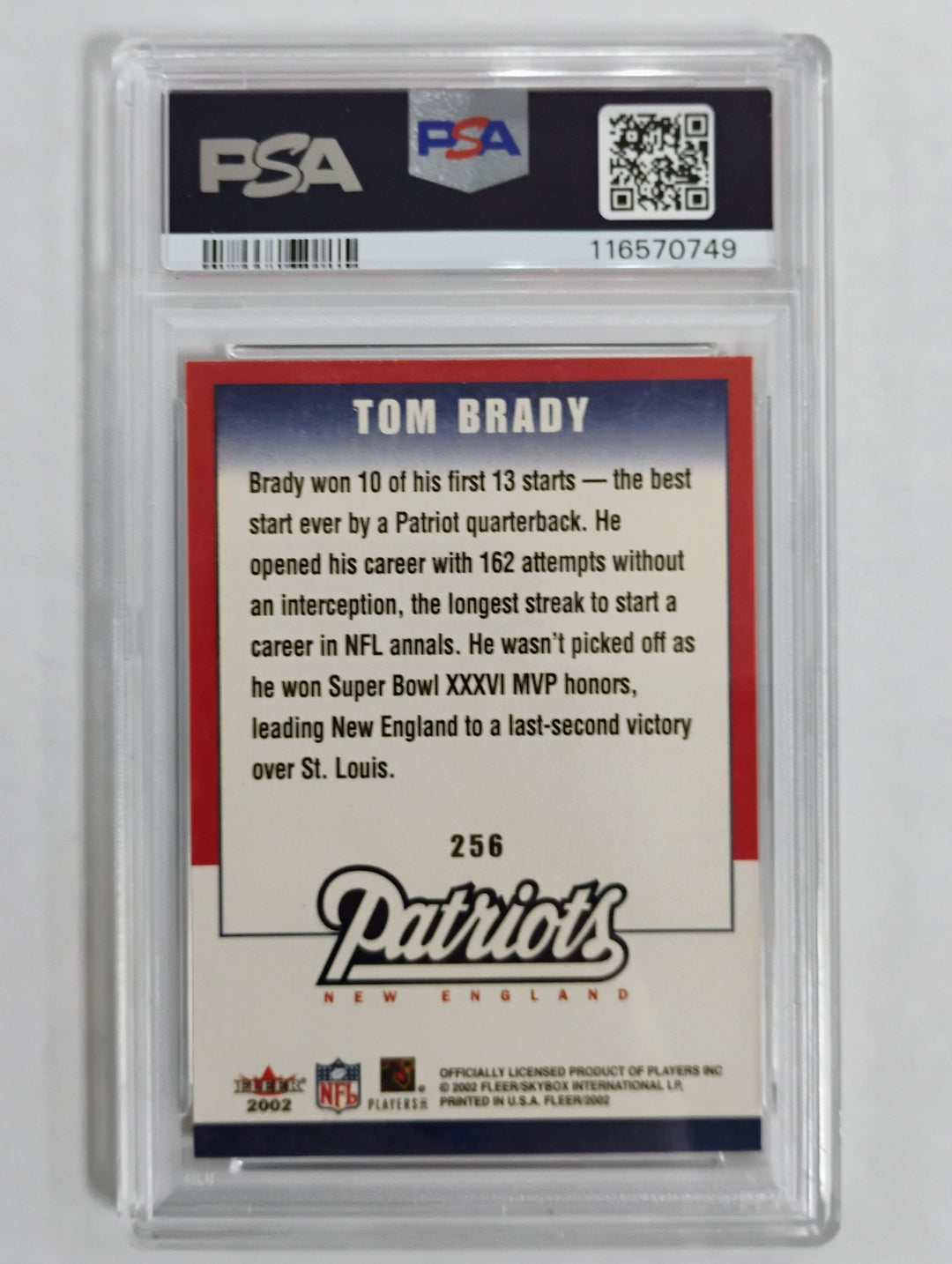 2002 Fleer Football Tom Brady #256 PSA 8 NM-MT