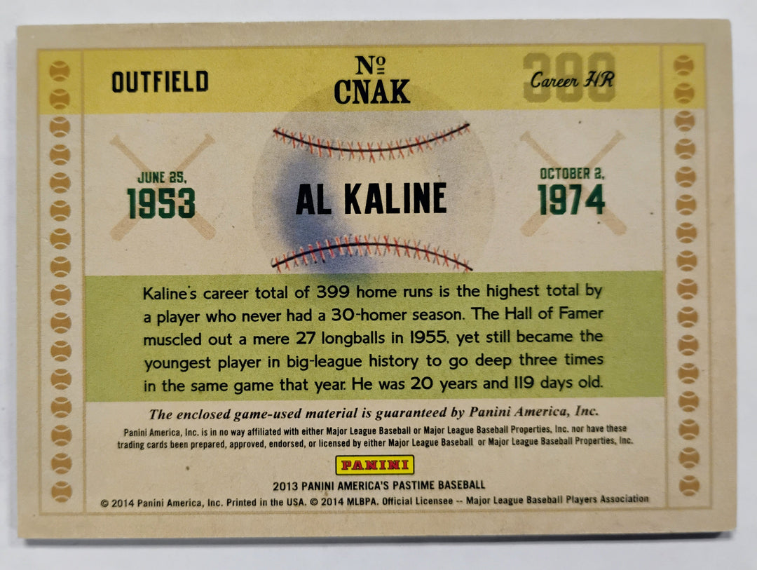 2013 Panini America's Pastime Al Kaline #CNAK Career Numbers 120/125