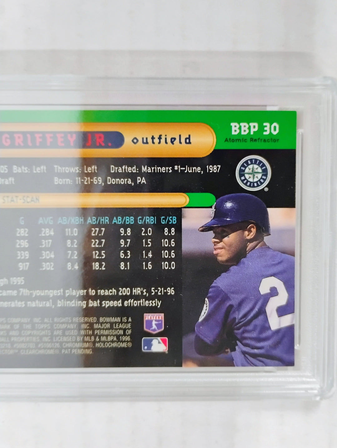 1996 Bowman's Best Ken Griffey Jr. #BBP30 Preview Atomic Refractor PSA 8 NM-MT