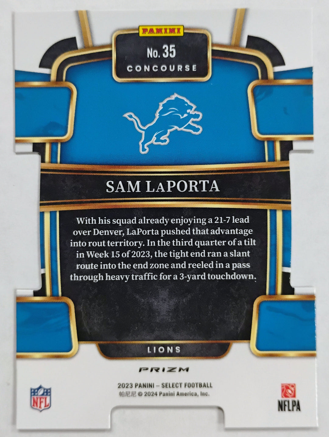 2023 Panini Select Football Sam Laporta #35 Concourse  Die Cut Prizm