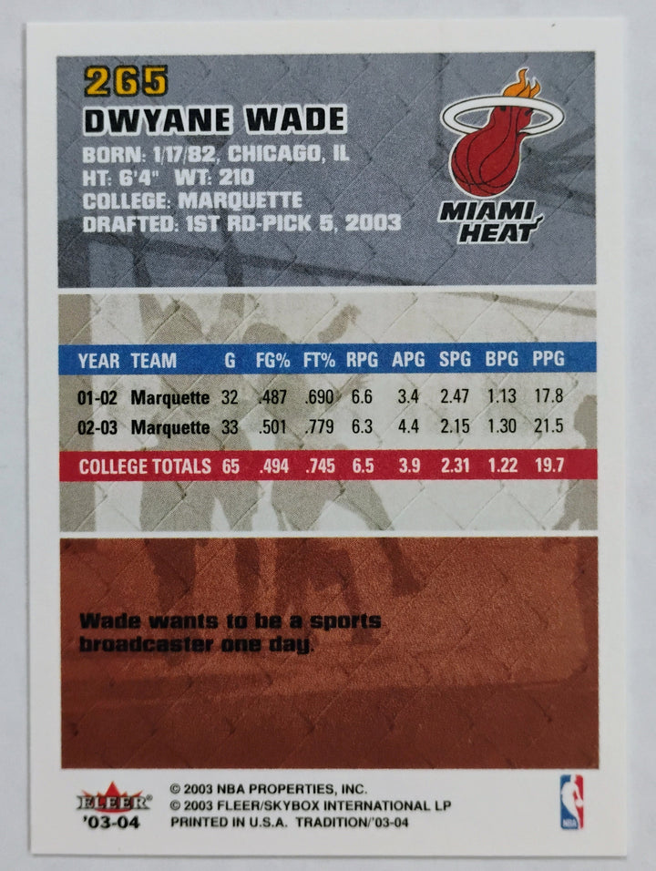 2003-04 Fleer Tradition Basketball Dwyane Wade RC #265