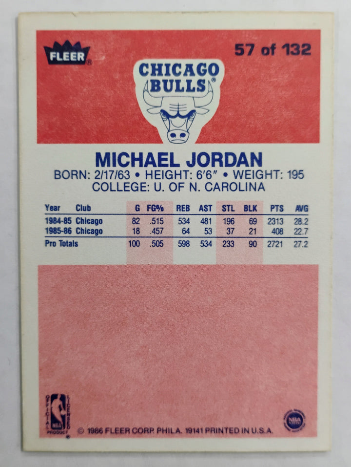 1986-87 Fleer Basketball Michael Jordan RC #57