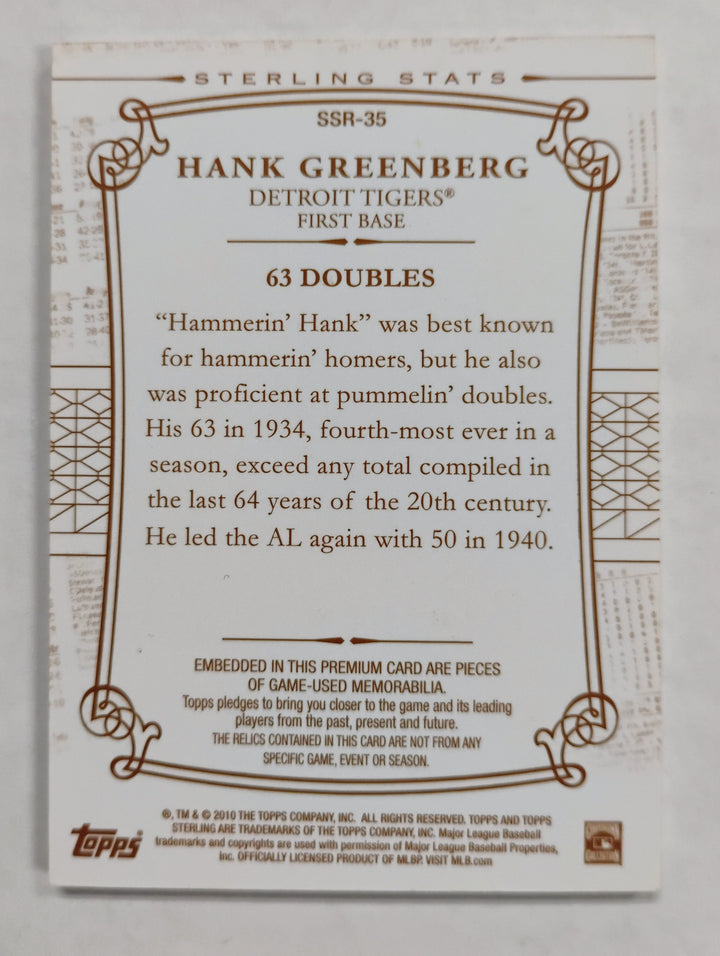 2010 Topps Sterling Baseball Hank Greenberg #SSR-35 Sterling Stats 07/10