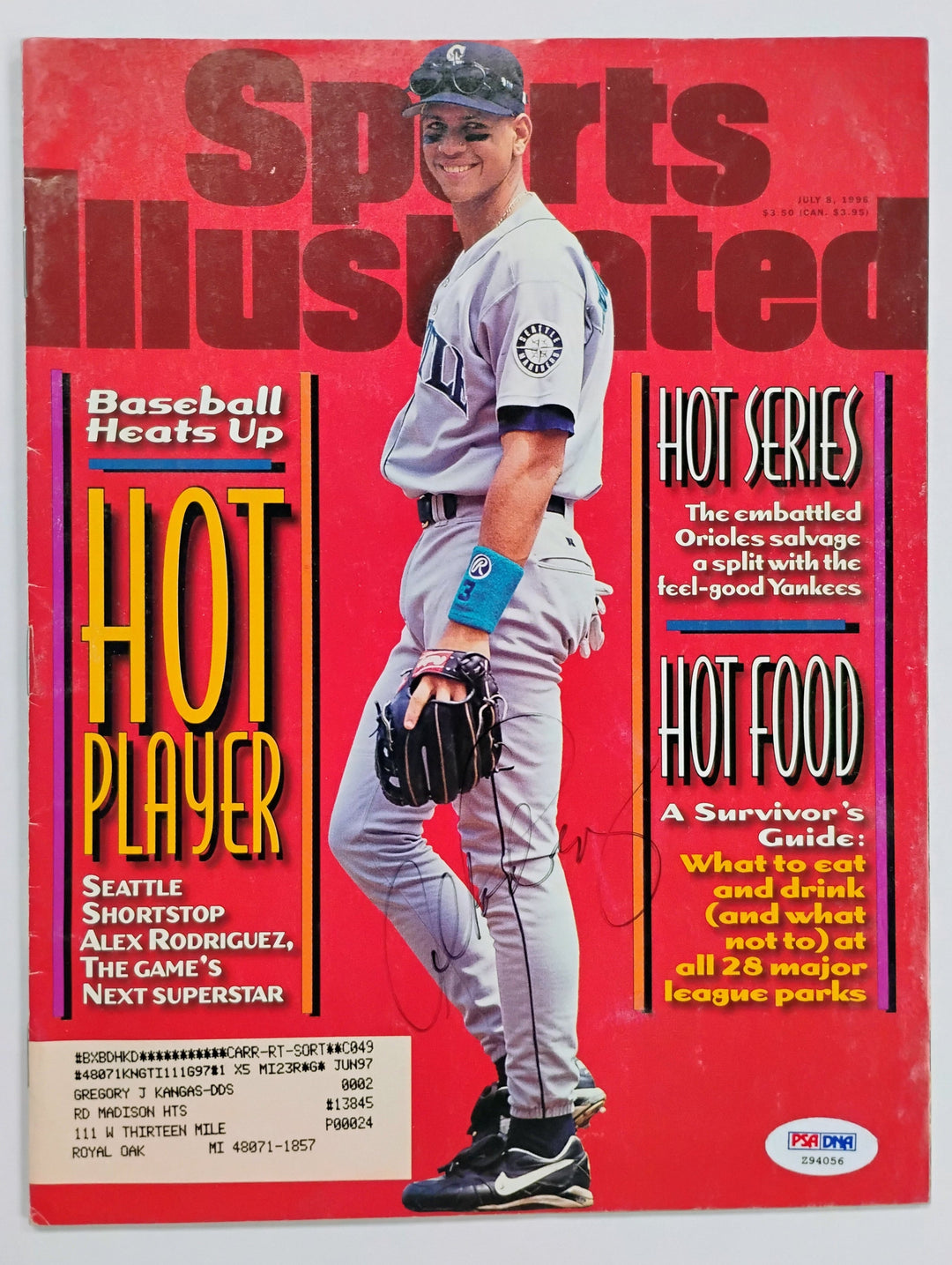 Sports Illustrated May, 1996 Alex Rodriguez Autopraph Cover PSA/DNA Cert