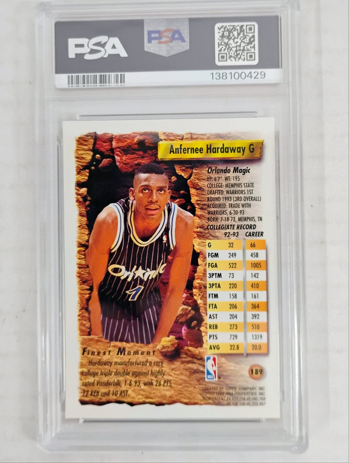 1993 Topps Finest Anfernee Hardaway #189 Refractor PSA 8 NM-MT