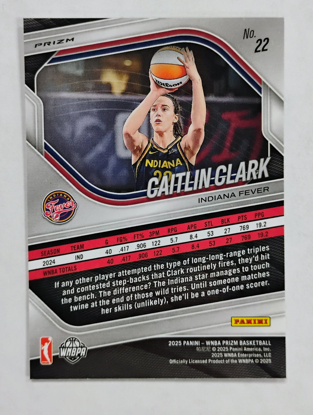 2025 Panini Prizm WNBA Basketball Caitlin Clark #22  Cracked Ice Prizm