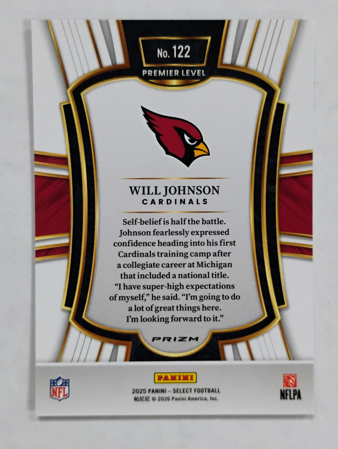 2025 Panini Select Football Will Johnson Zebra Prizm Rookie #122