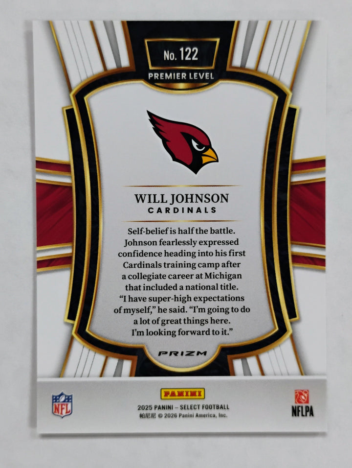 2025 Panini Select Football Will Johnson Zebra Prizm Rookie #122
