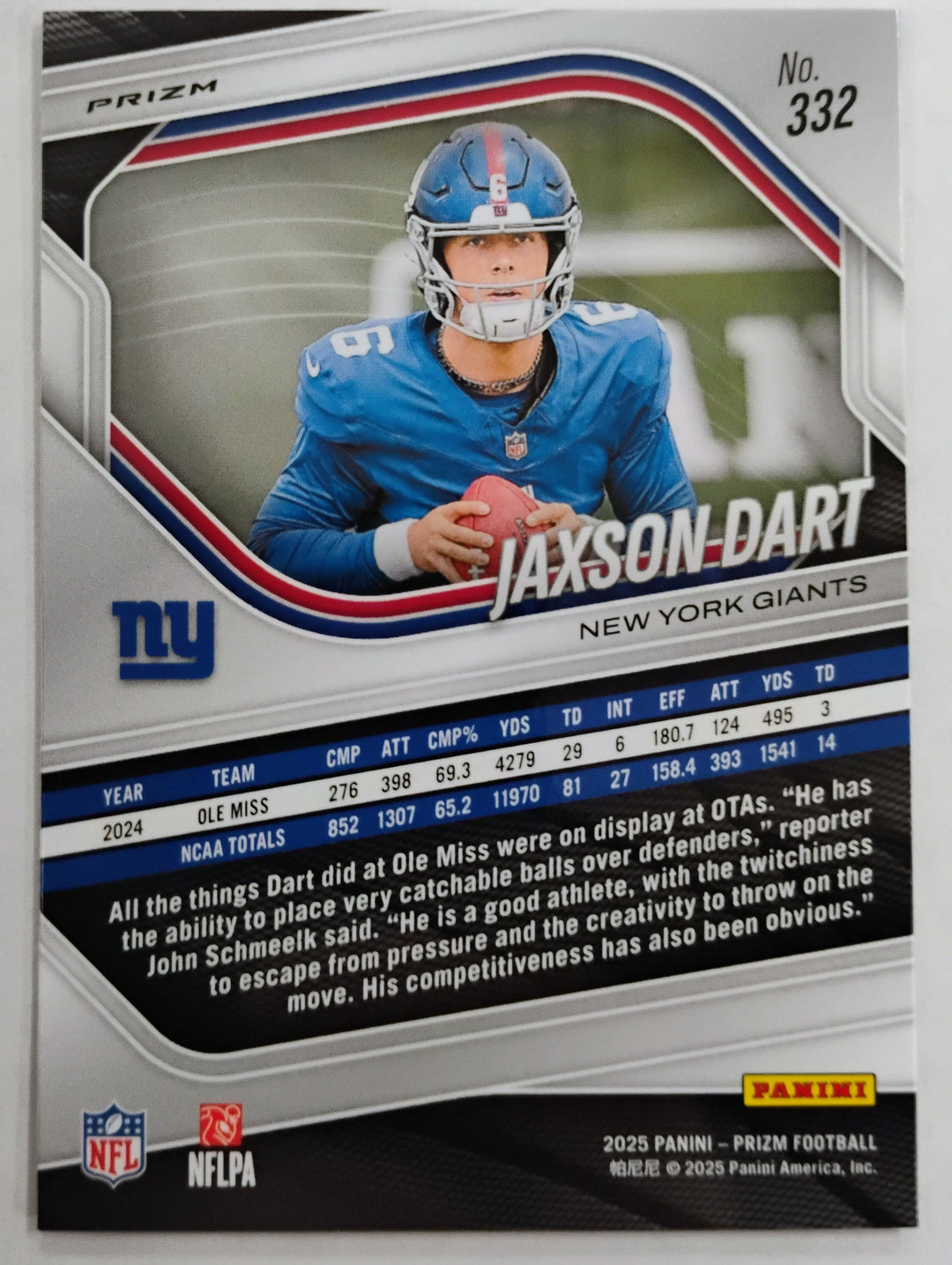 2025 Panini Prizm Football Jaxson Dart #332 Neon Green Pulsar Prizm