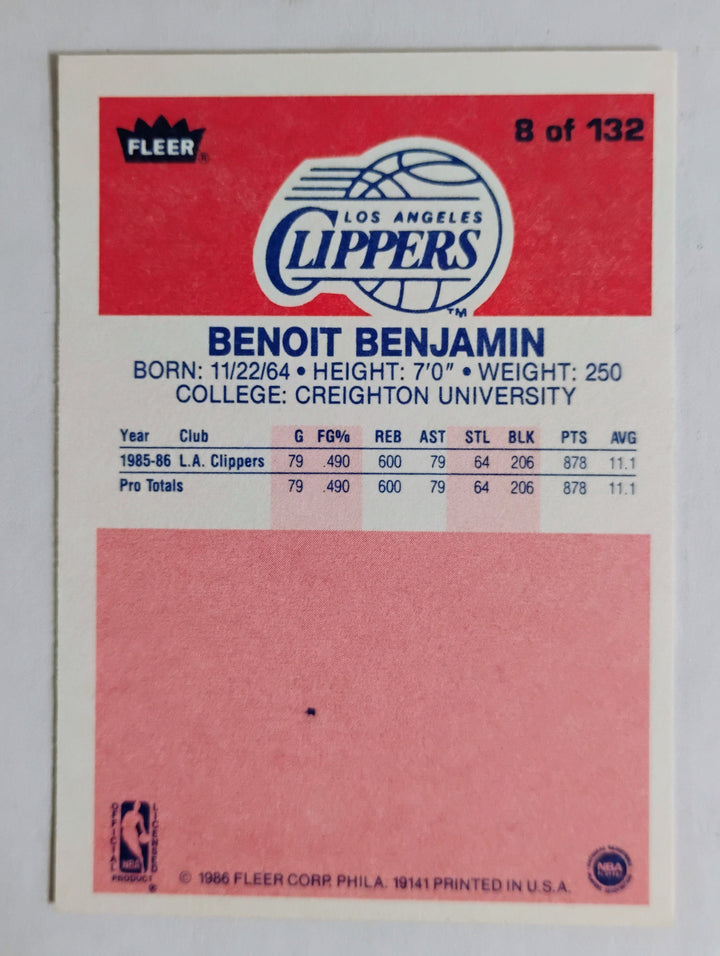 1986-87 Fleer Basketball Benoit Benjamin RC #9 EX-Mint