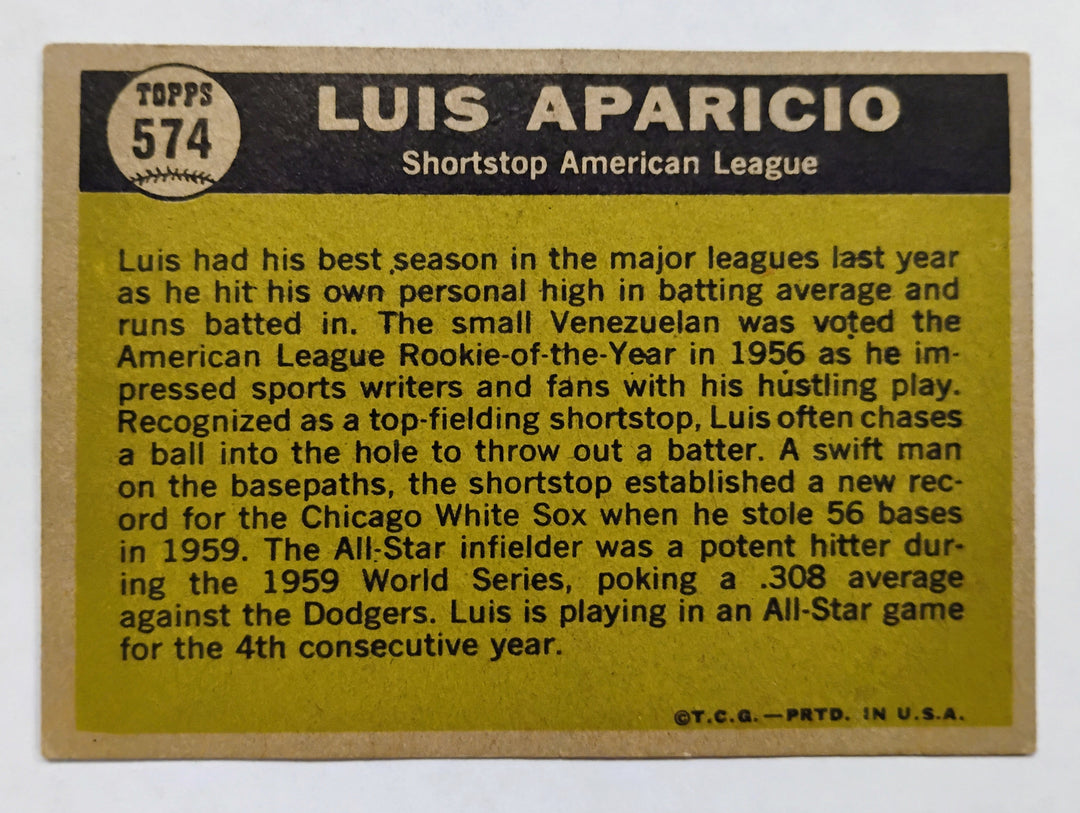 1961 Topps Baseball Luis Aparicio #574 Sporting News All-Star
