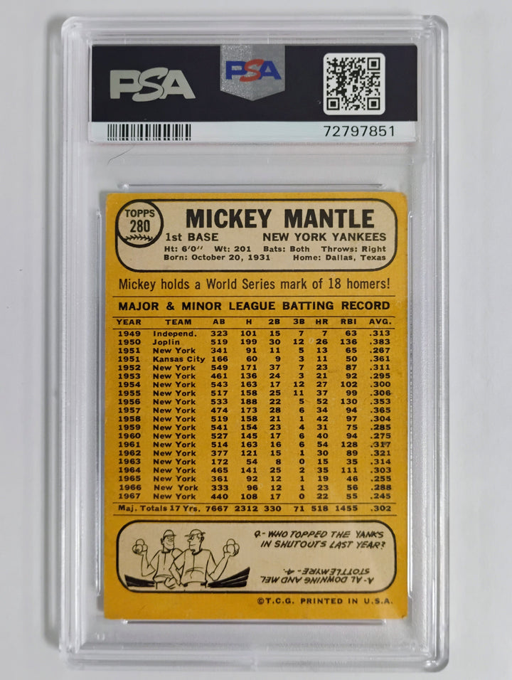 1968 Topps Mickey Mantle #280 PSA 2 Good