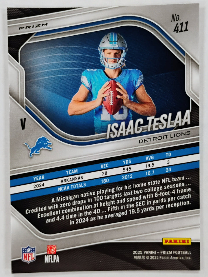 2025 Panini Prizm Football Isaac TeSlaa RC #411 Silver Prizm