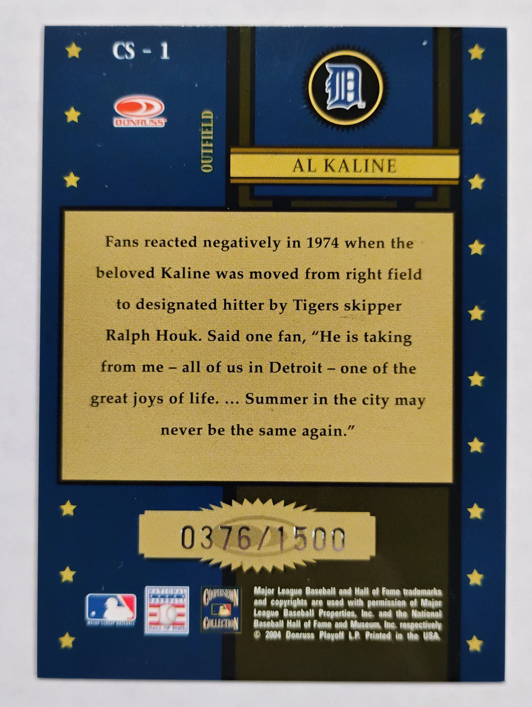 2004 Donruss Throwback Threads Baseball Al Kaline #CS-1 Century Stars