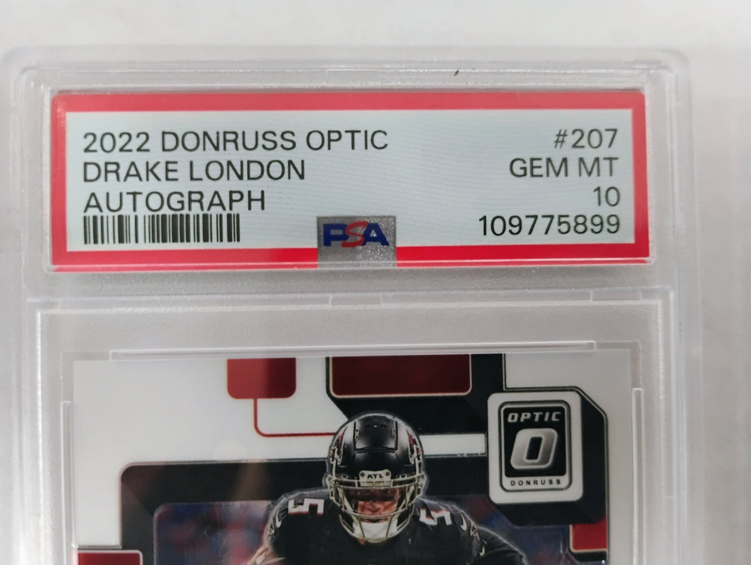 2022 Donruss Optic Football Drake London #207 Prizm Autograph PSA Gem Mint 10
