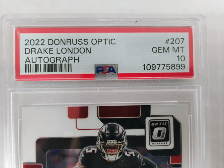 2022 Donruss Optic Football Drake London #207 Prizm Autograph PSA Gem Mint 10