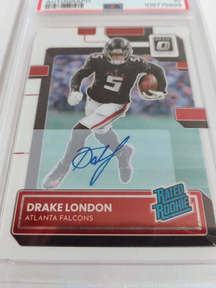 2022 Donruss Optic Football Drake London #207 Prizm Autograph PSA Gem Mint 10