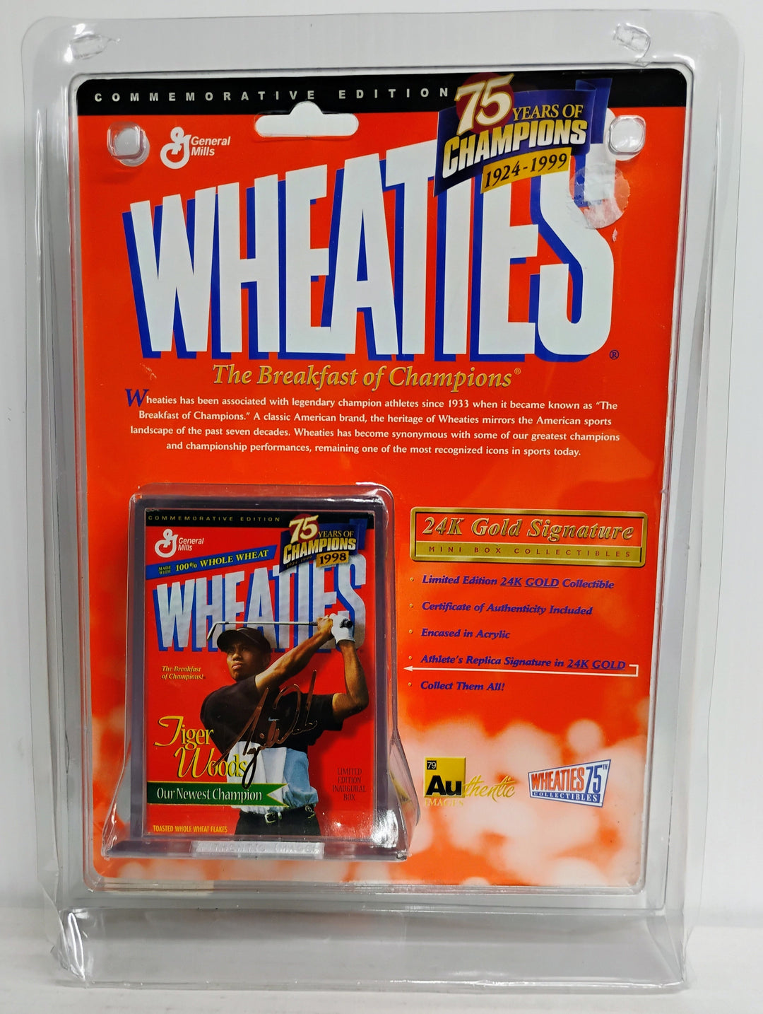 1999 Wheaties 75 Years Of Champions 1924-1999 Tiger Woods 24K Gold Signiture Series