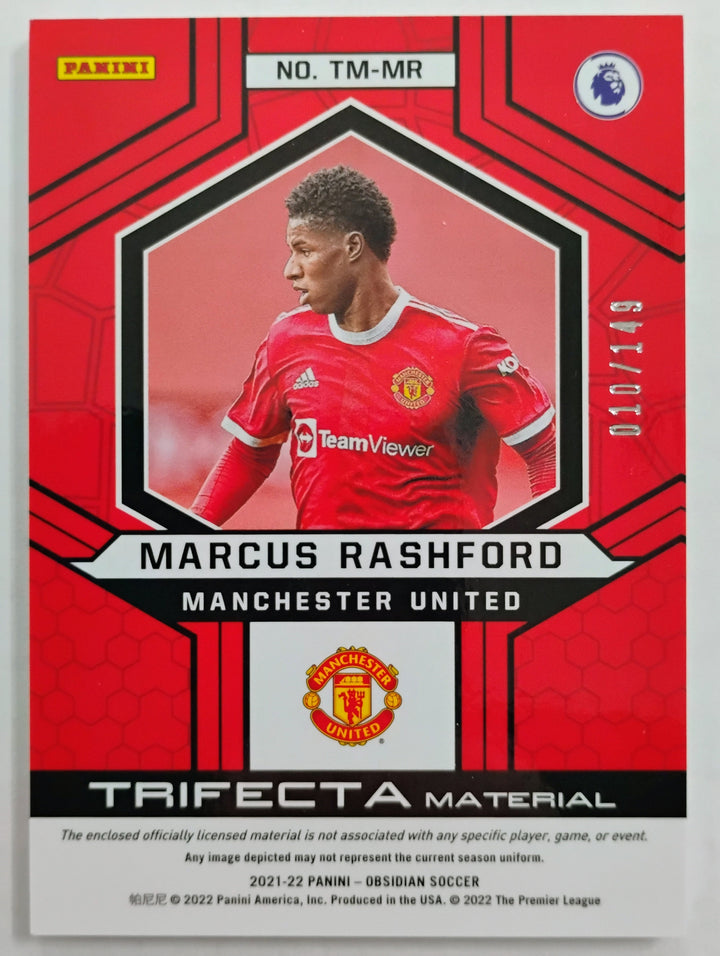 2021-22 Panini Obsidian Soccer Marcus Rashford #TM-MR Trifecta Material 010/149