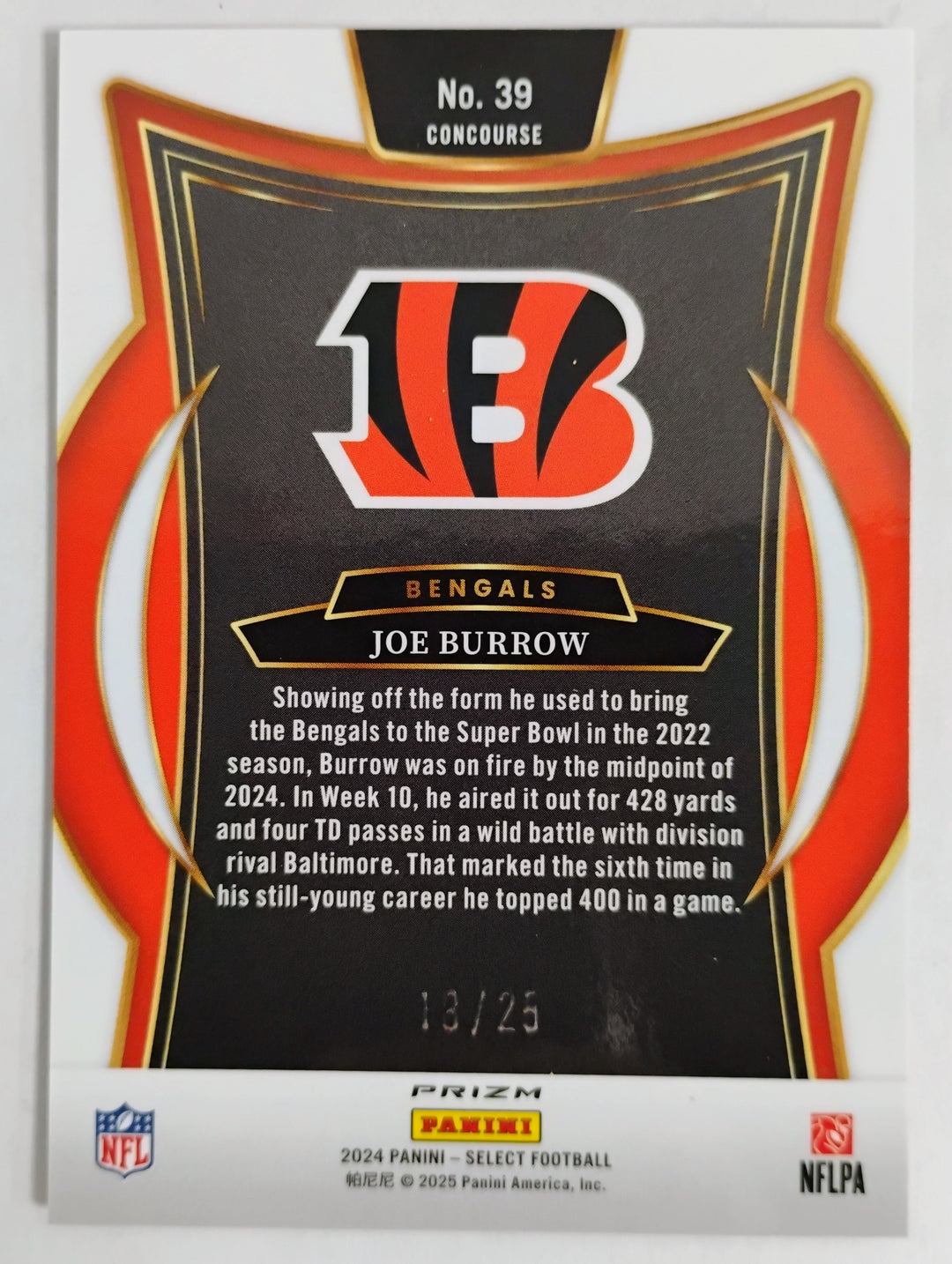 2024 Panini Select Football Joe Burrow #39 Concourse Tie-Dye Prizm