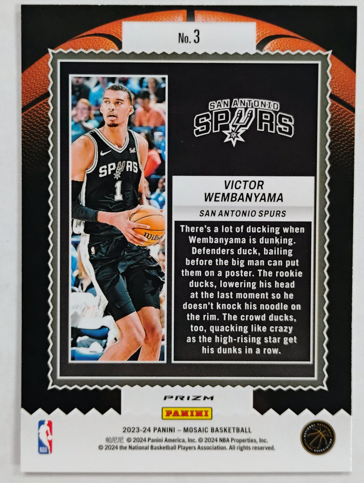 2023-24 Panini Mosaic Victor Wembanyama RC # 3 Jam Masters Green Prizm