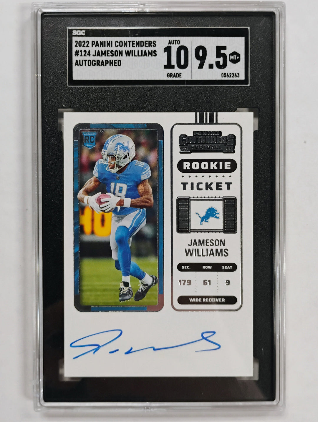 2022 Panini Contenders Jameson Williams #124 Autographed 10 SGC 9.5