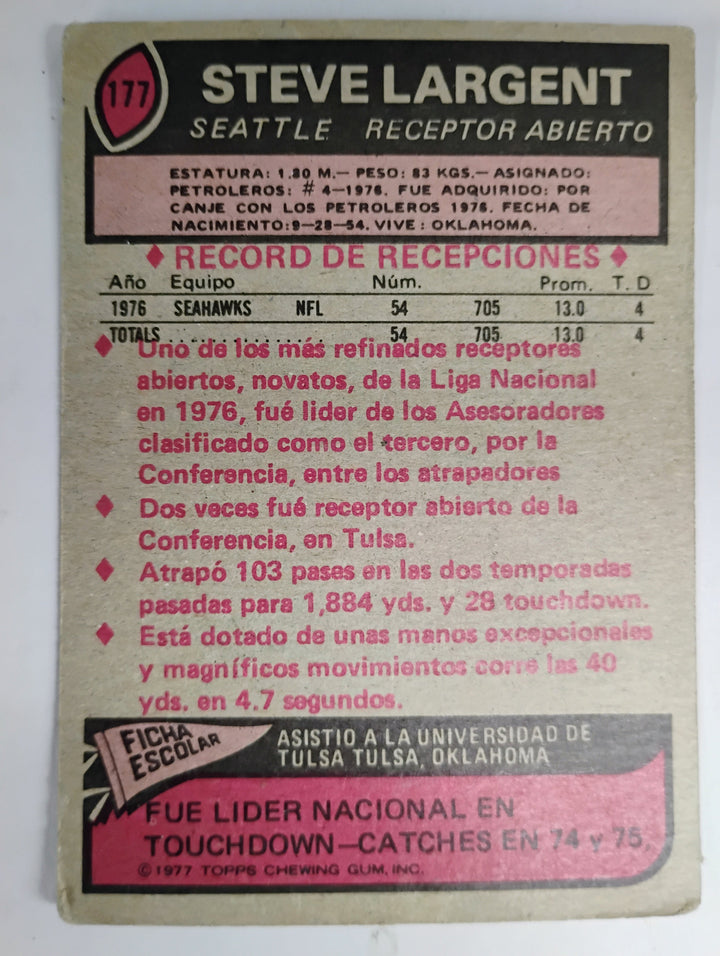 1977 Topps Mexican Football Steve Largent RC #177