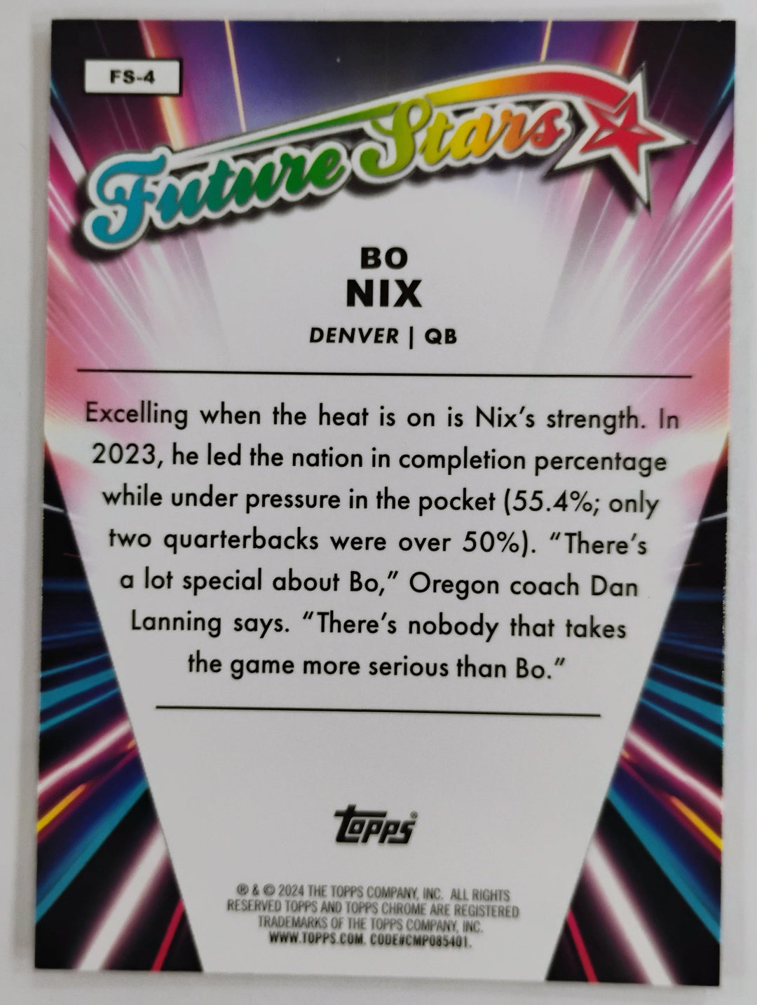 2024 Topps Chrome Football Bo Nix RC #FS-4 Future Stars