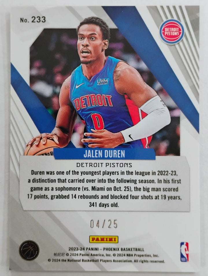 2023-24 Panini Phoenix Basketball Jalen Duren #233 Red Ice 04/25