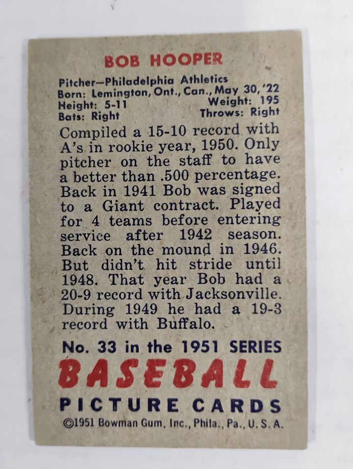 1951 Bowman Baseball Bob Hooper RC #33 VG Partial Set Break
