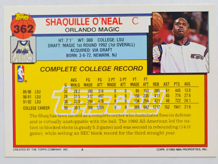 1992-93 Topps Gold Basketball Shaquille O'Neal RC #362