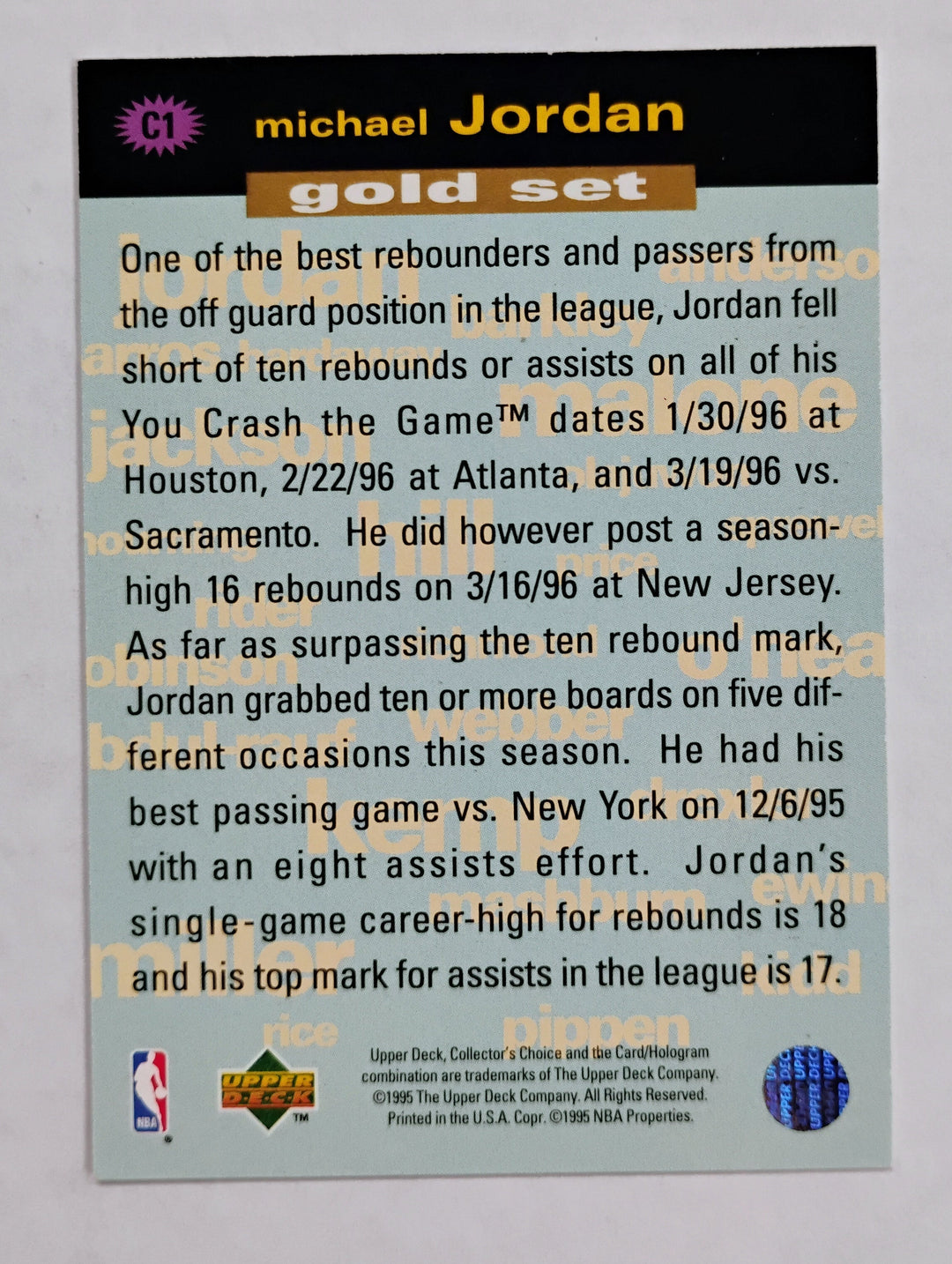 1995-96 Collector's Choice Basketball Michael Jordan #C1 You Crash The Game Gold