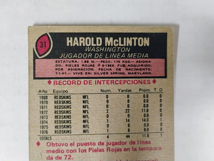 1977 Topps Mexican Football Harold Mclinton #31 SP