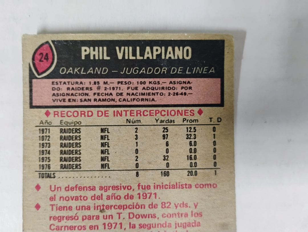 1977 Topps Mexican Football Phil Villapiano #24