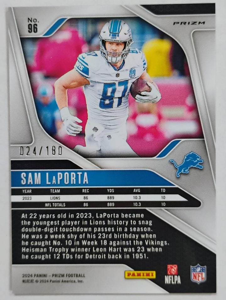 2024 Panini Prizm Football Sam laporta #96 Green Hyper Prizm /180