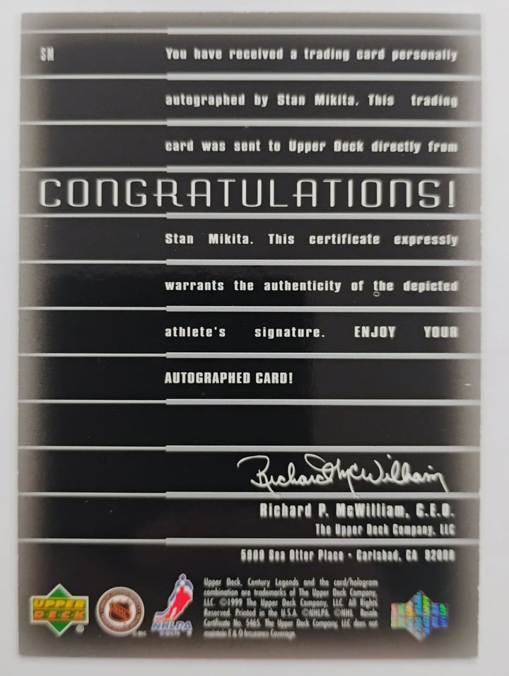 1999-00 Upper Deck Century Legends Hockey Stan Mikita #SM Auto
