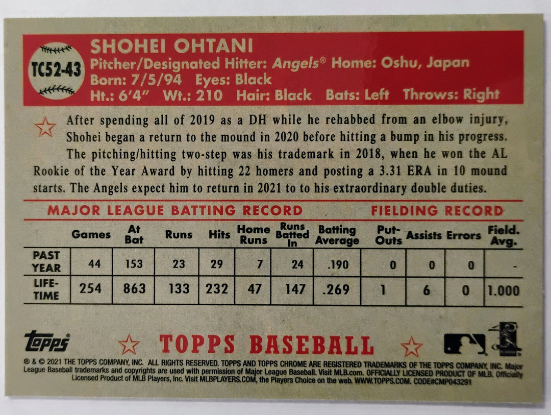 2021 Topps Chrome Redux Shohei Ohtani #TC52-43