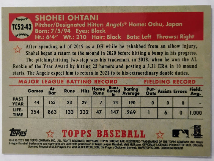 2021 Topps Chrome Redux Shohei Ohtani #TC52-43