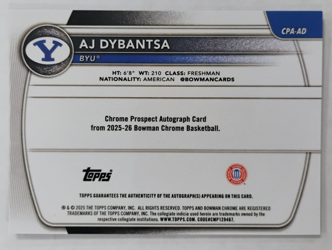 2025 Bowman Chrome U Basketball AJ Dybantsa Blue Mojo Auto #'d 110/150