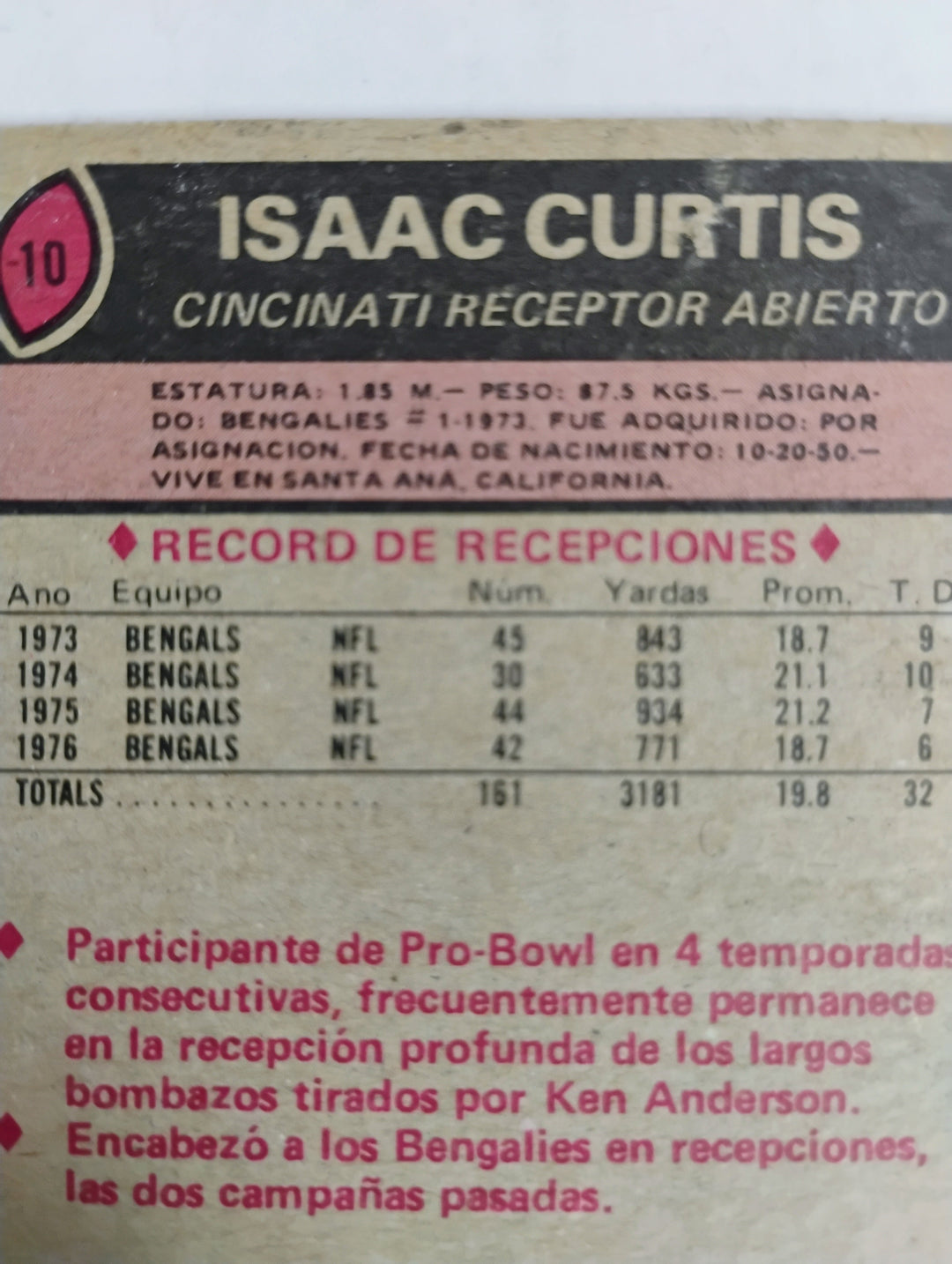 1977 Topps Mexican Football Isaac Curtis #10