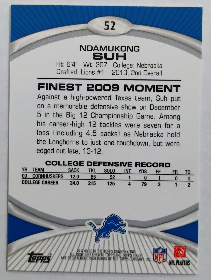 2010 Topps Finest Football Ndamukong Suh RC #52
