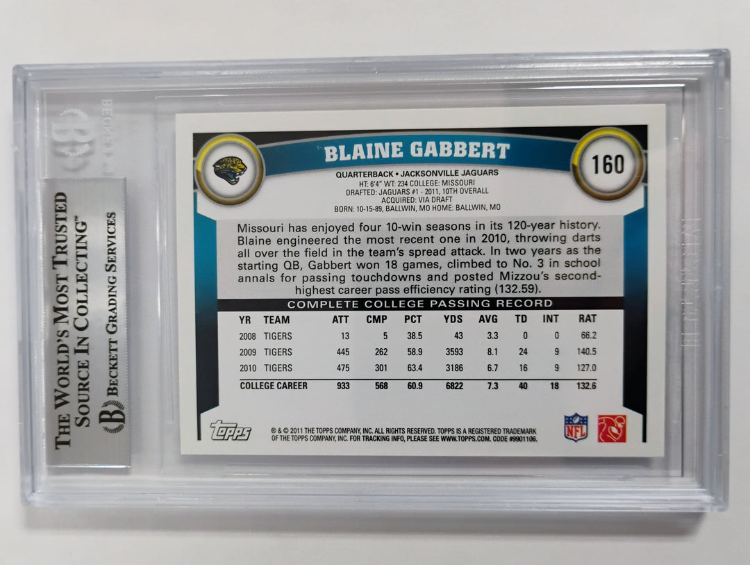 2011 Topps Blaine Gabbert #160C  Passing Left Factory Set Only BGS 9