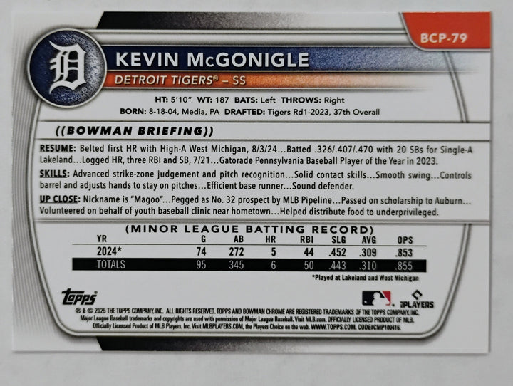 2025 Bowman Chrome Kevin McGonigle RC #BCP-79