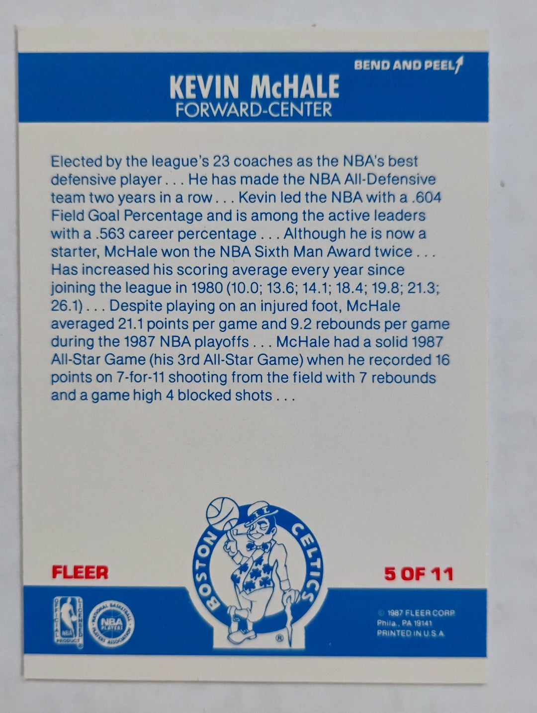 1987-88 Fleer Basketball Kevin McHale #5 Sticker