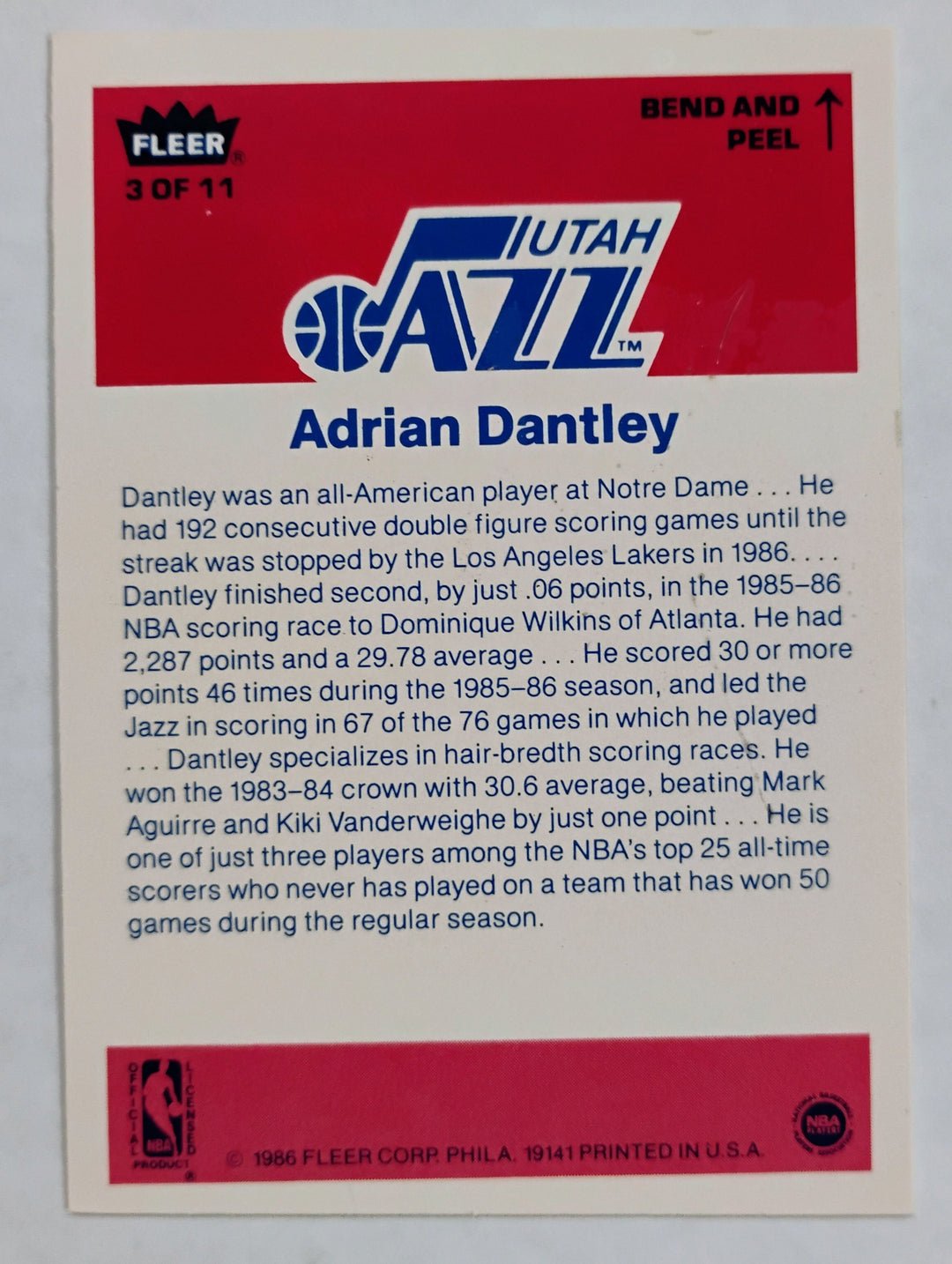 1986-87 Fleer Basketball Adrian Dantley #3