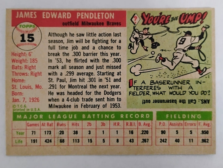 1955 Topps Baseball Jim Pendleton #15 EX/NM/Mint