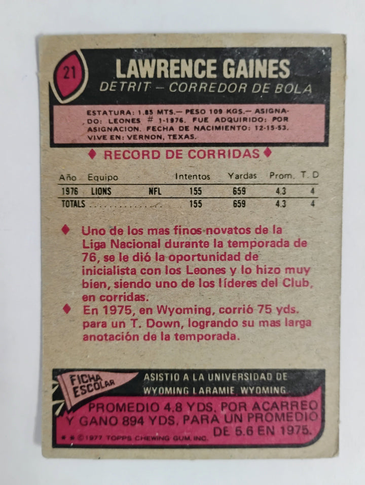1977 Topps Mexican Football Lawrence Gains #21 "Dirty Dozen" SP