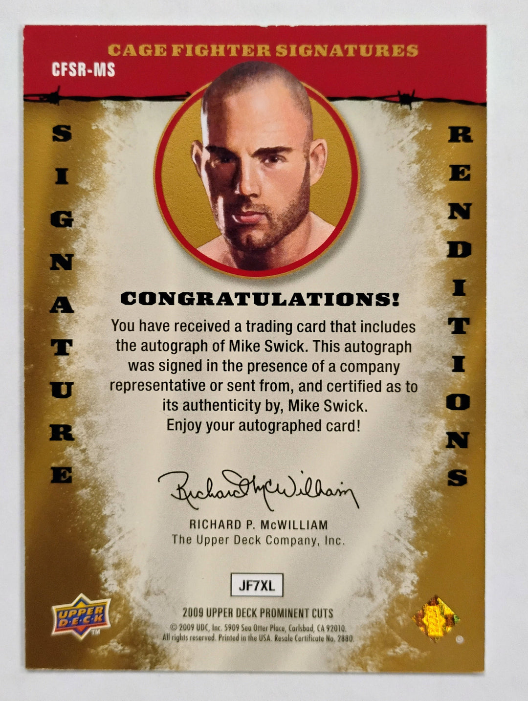 2009 Upper Deck Prominent Cuts Mike Swick #CFSR-MS AUTO