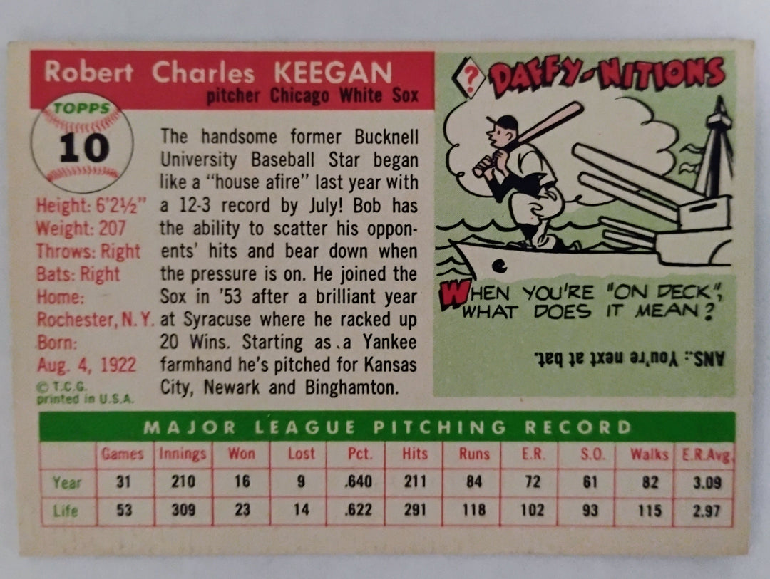 1955 Topps Baseball Bob Keegan #10 EX/Mint